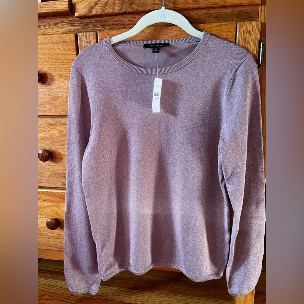 Ann Taylor Mauve Stone color shimmer sweater. Size Medium. NWT